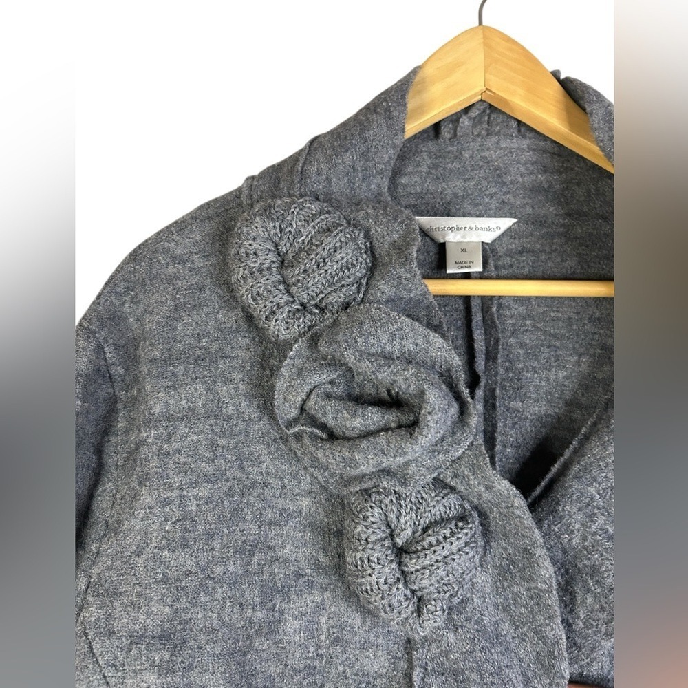Wool Cardigan Cottagecore Ruffle Rosette Hem Lagenlook Tailored Soft Sweater 90s - Picture 5 of 8